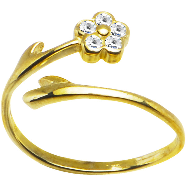 Solid 14kt Yellow Gold .05 Carat Genuine Diamond Flower Toe Ring