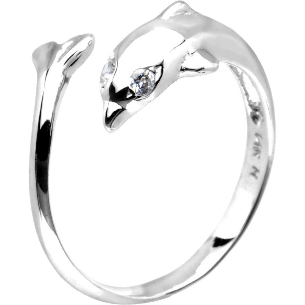 Solid 14kt White Gold .02 Carat Genuine Diamond Dolphin Toe Ring