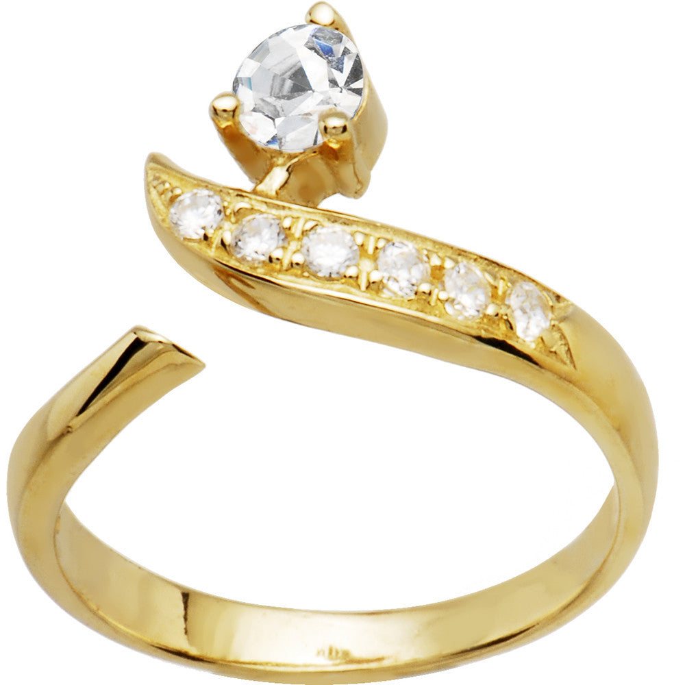 Solid 14kt Yellow Gold Five Gem with Solitaire Cubic Zirconia Toe Ring