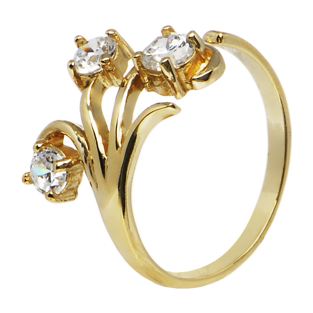 Solid 14k Yellow Gold Triple Round Gem Cubic Zirconia Toe Ring