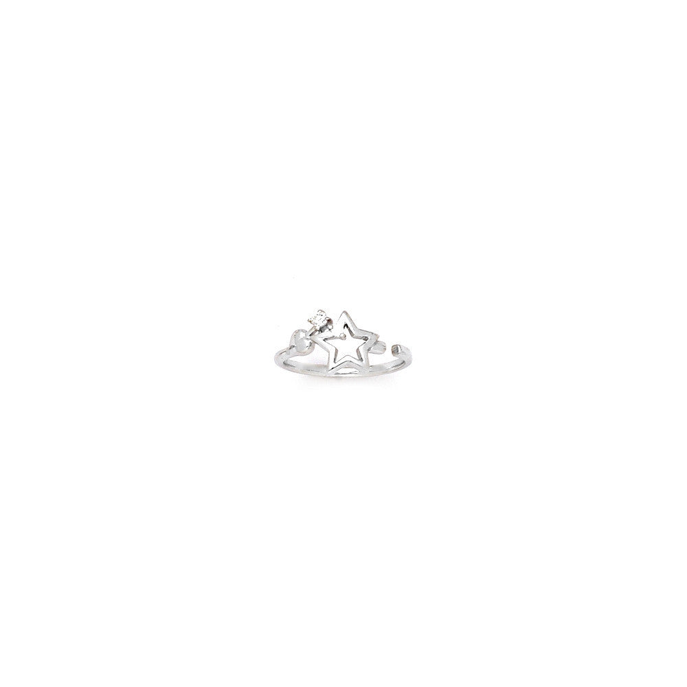Solid 14k White Gold Hollow Star Cubic Zirconia Toe Ring