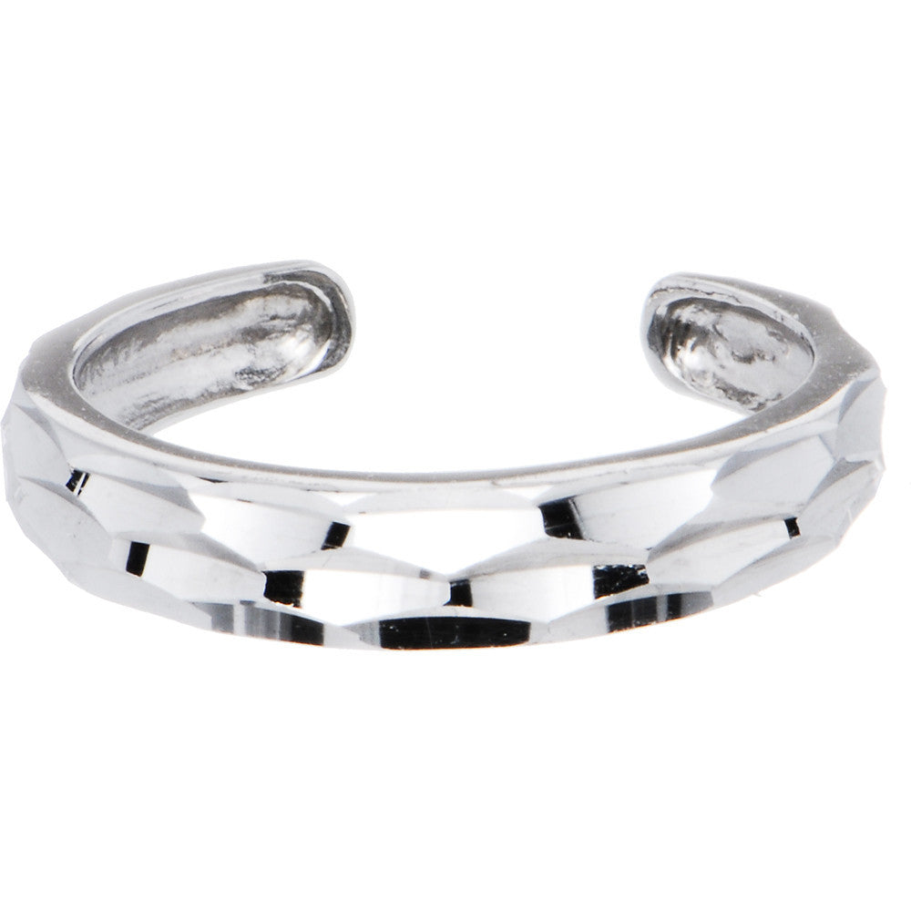 Solid 14k White Gold Diamond Cut Band Toe Ring