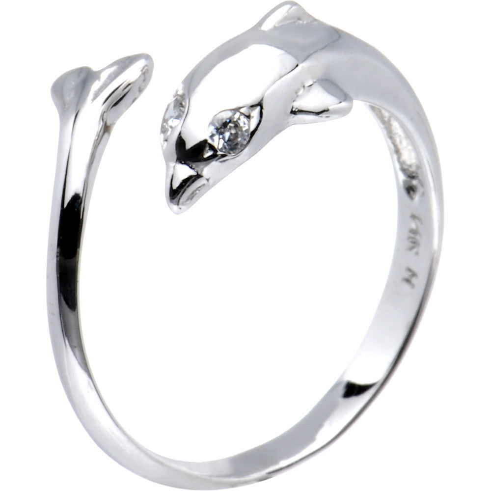 Solid 14kt White Gold Dolphin Toe Ring