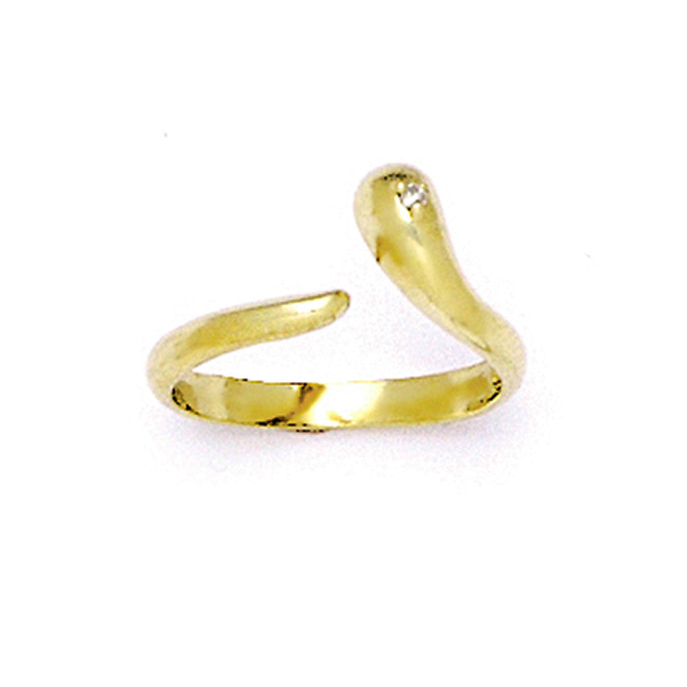 Solid 14k Yellow Gold Cubic Zirconia Solitaire Flare Toe Ring