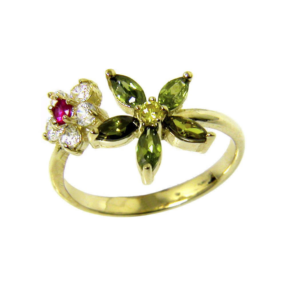 Solid 14k Yellow Gold Cubic Zirconia Flower Petals Toe Ring