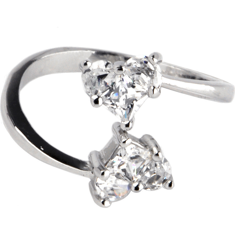 Solid 14k White Gold Cubic Zirconia Solitaire Heart Toe Ring