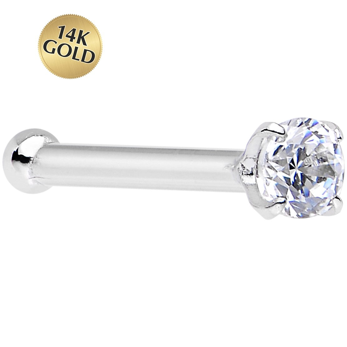 Solid 14kt White Gold 1.5mm Cubic Zirconia Nose Bone