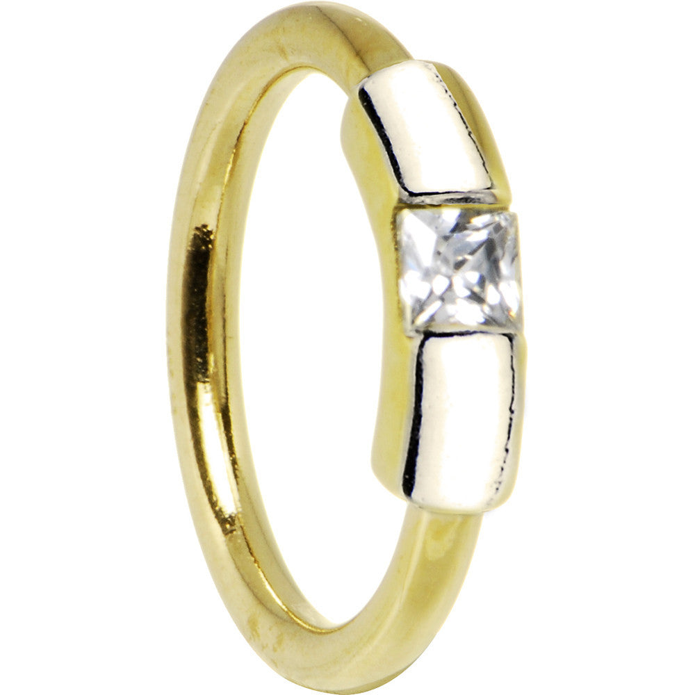 14 Gauge 3/8 Solid 14KT Yellow Gold Clear CZ Captive Ring