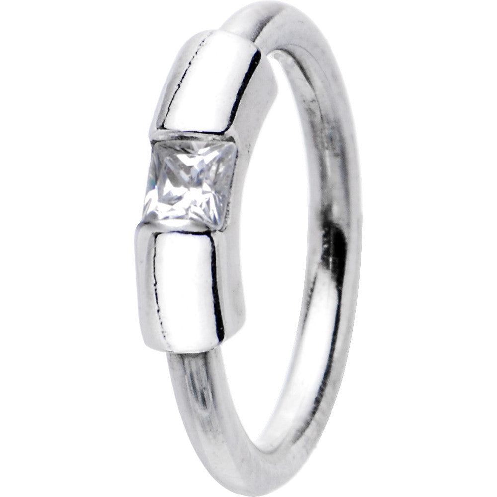 14 Gauge 3/8 Solid 14KT White Gold Clear CZ Captive Ring