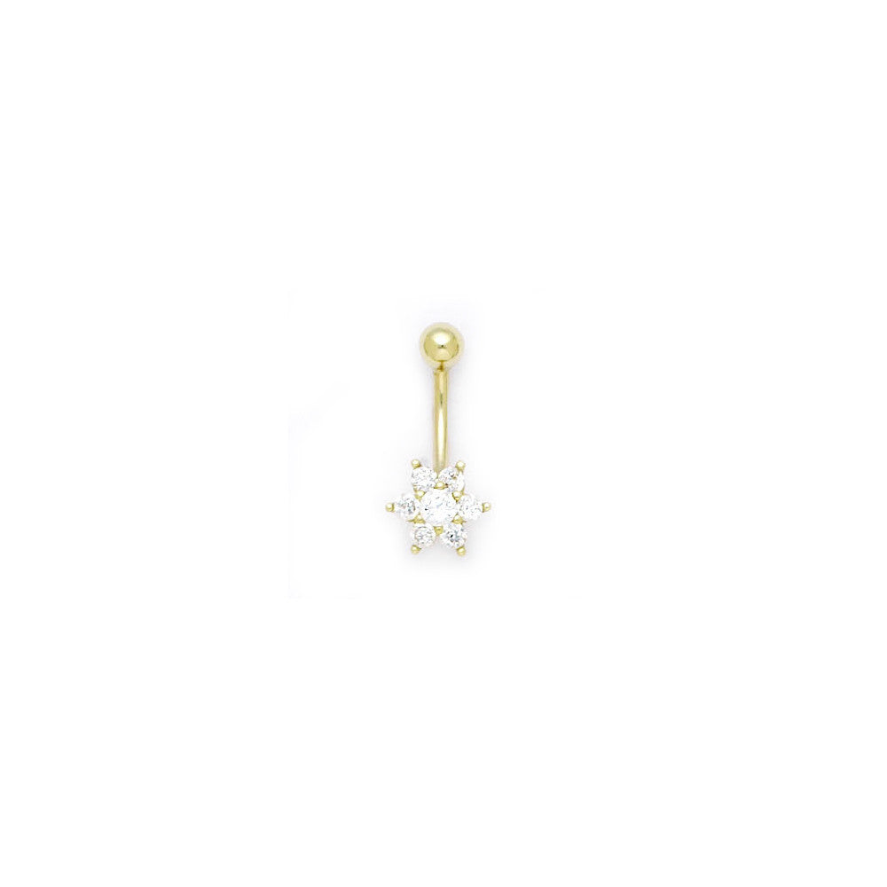 Solid 14kt Yellow Gold Cubic Zirconia Flower Belly Ring