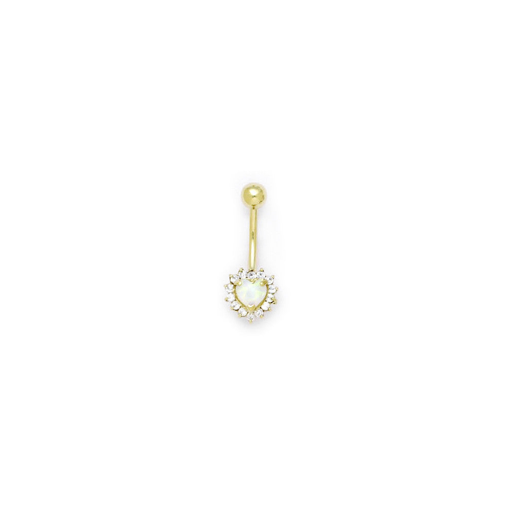 Solid 14kt Yellow Gold Zirconia Opal Heart Belly Ring