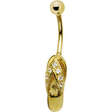Solid 14kt Yellow Gold Cubic Zirconia Sandal Belly Ring