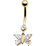 Solid 14kt Yellow Gold Dangle CZ Butterfly Belly Ring