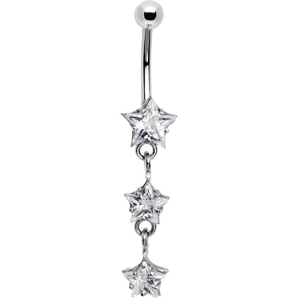 Solid 14kt White Gold Zirconia Trio Star Belly Ring