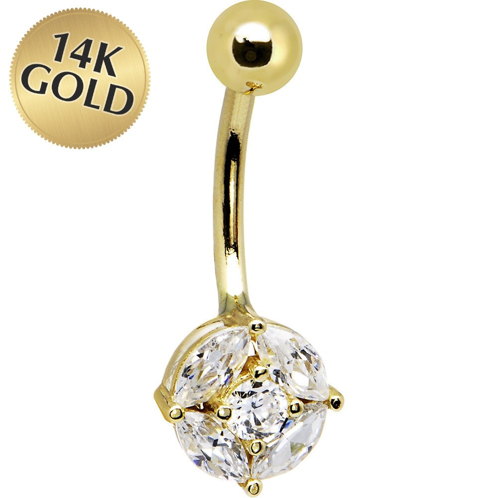 Solid 14kt Yellow Gold Cubic Zirconia Regal Belly Ring