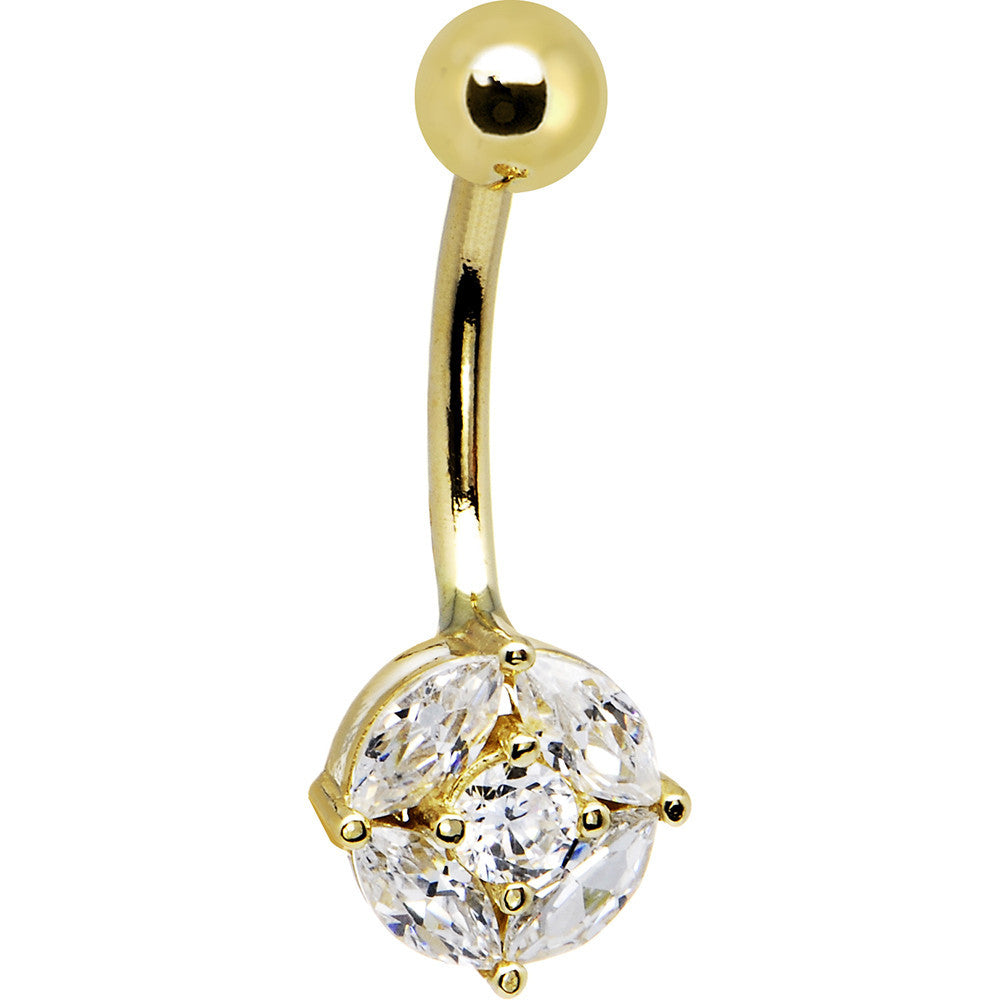 Solid 14kt Yellow Gold Cubic Zirconia Regal Belly Ring