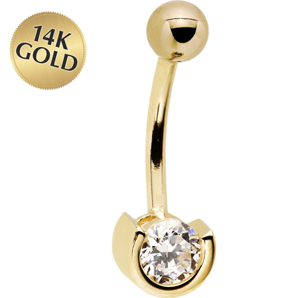 Solid 14kt Yellow Gold Zirconia Solitaire Belly Ring