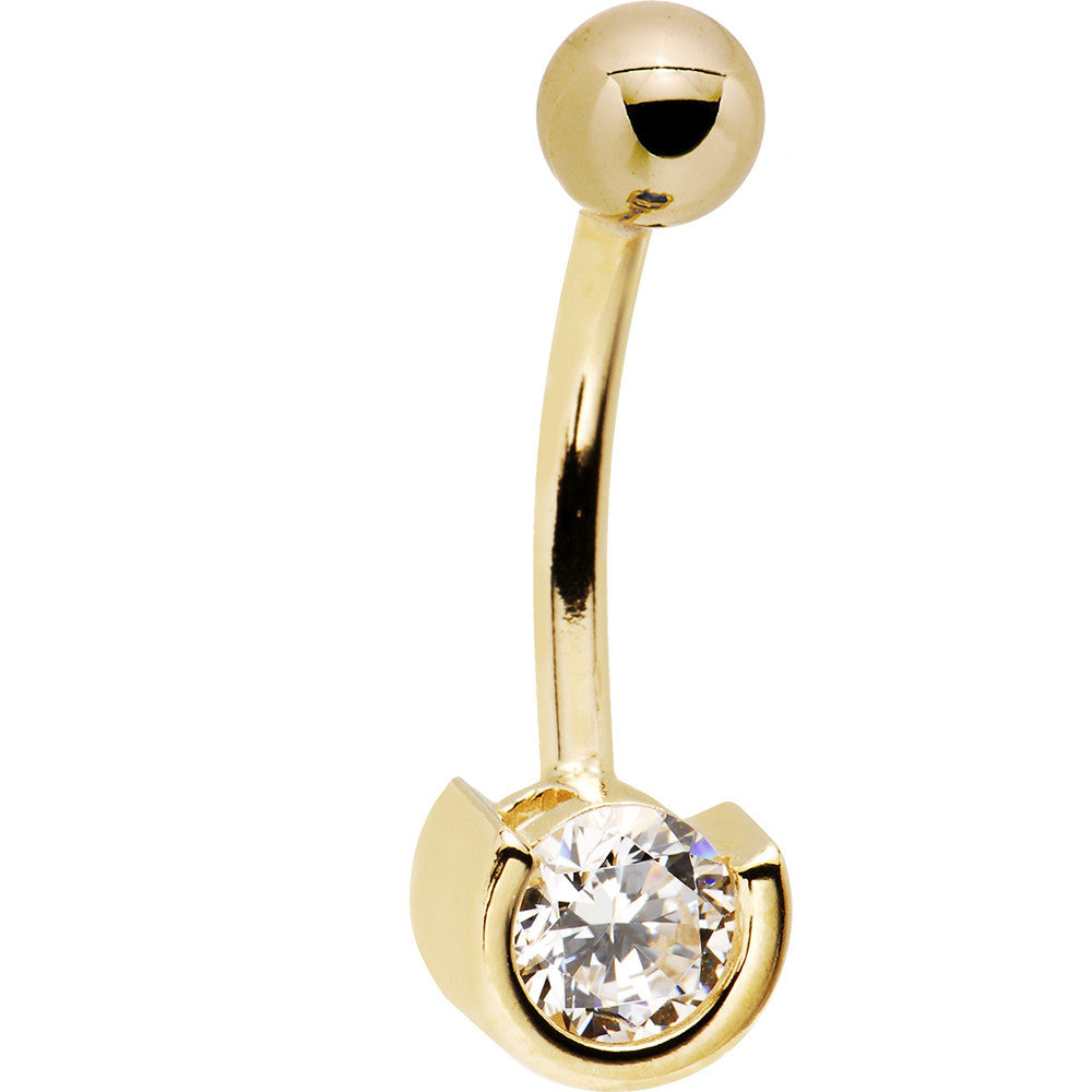 Solid 14kt Yellow Gold Zirconia Solitaire Belly Ring