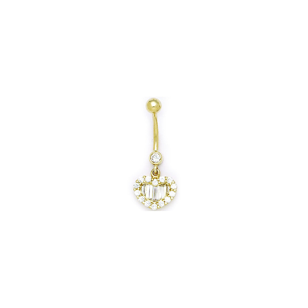 Solid 14kt Yellow Gold Zirconia Noble Heart Belly Ring