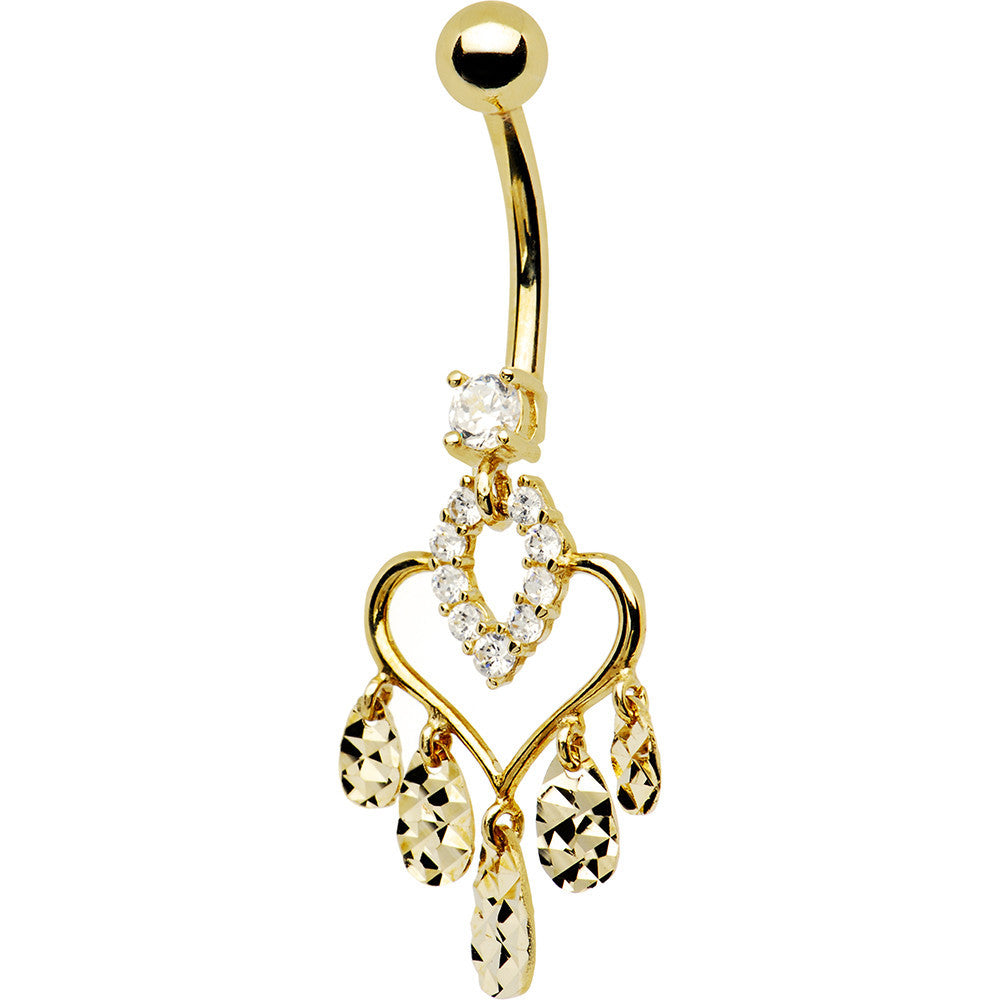 Solid 14kt Yellow Gold Majestic Heart Chandelier Belly Ring