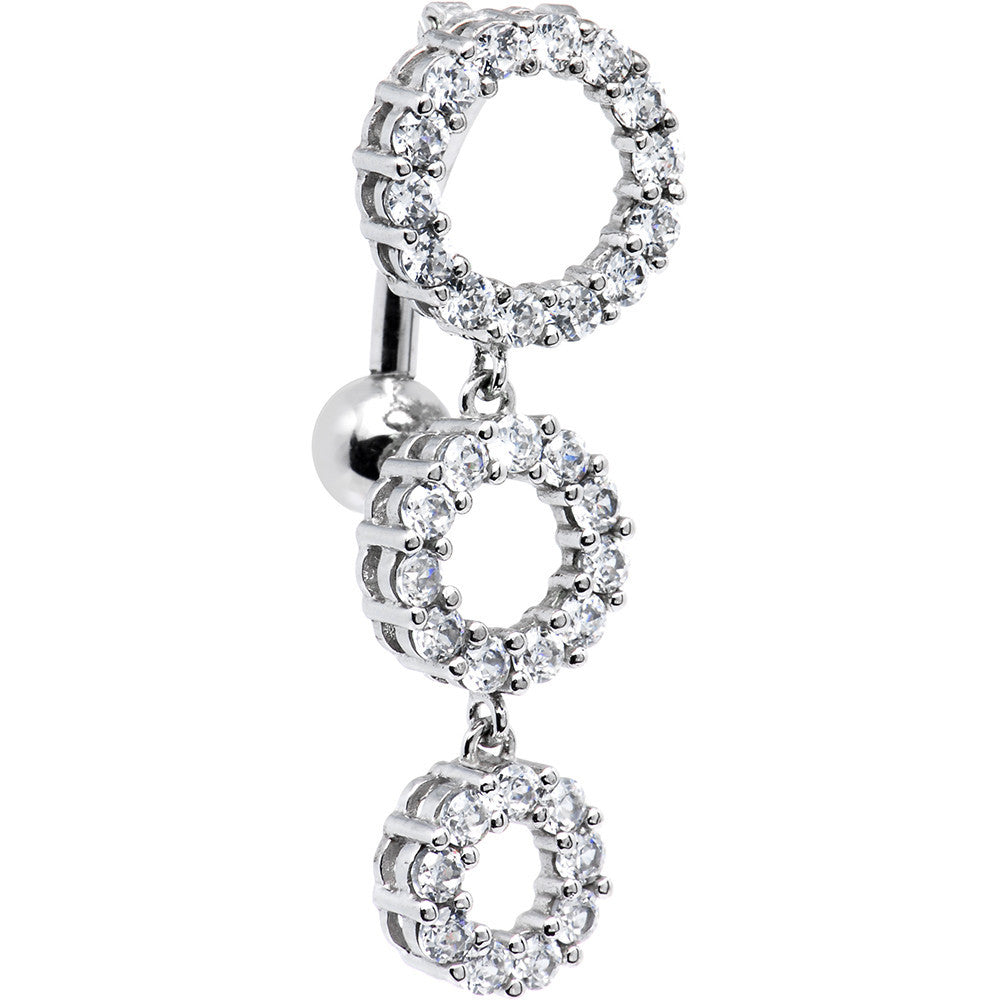 Solid 14kt White Gold Top Mount CZ Circle Belly Ring