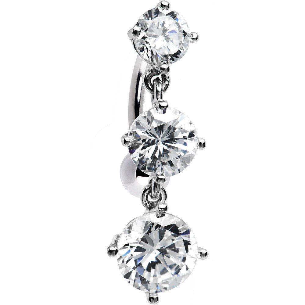 Solid 14kt White Gold Top Mount CZ Belly Ring