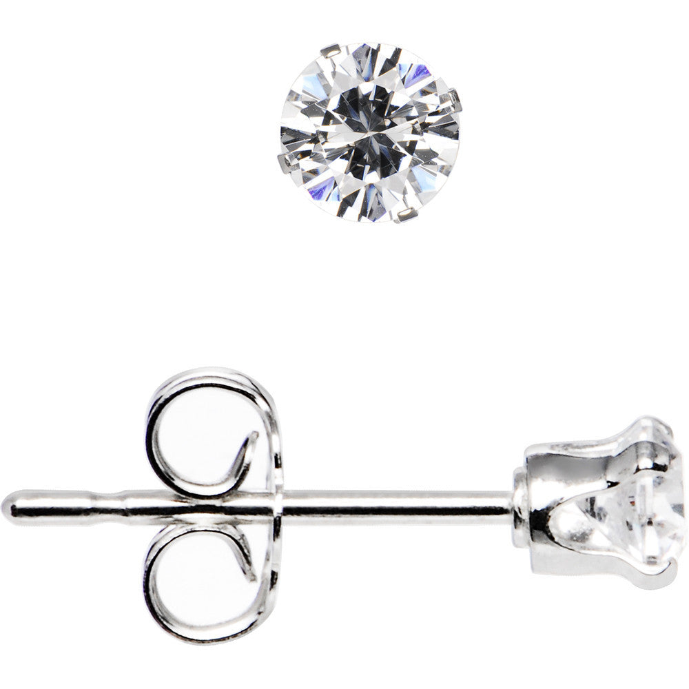 Silver 8mm Cubic Zirconia Stud Earrings in White | Prouds