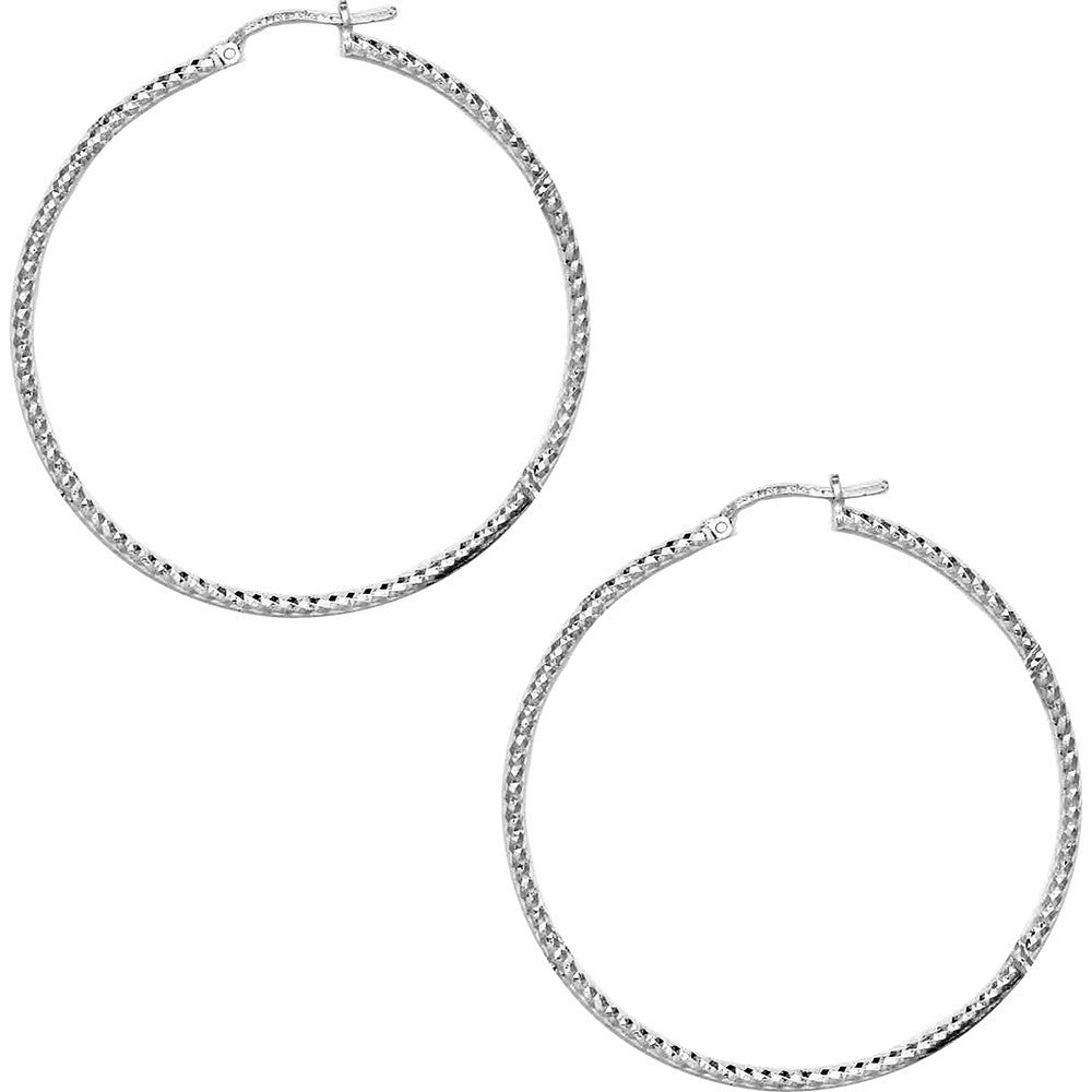 925 Sterling Silver 2 Inch Diamond Cut Hoop Earrings