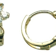 14k Yellow Gold CZ Flower Huggy Earrings