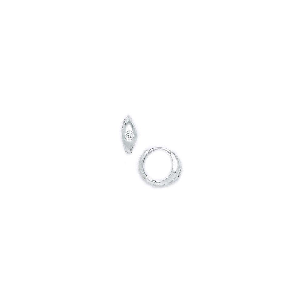 14kt White Gold CZ Solitaire Huggy Earrings