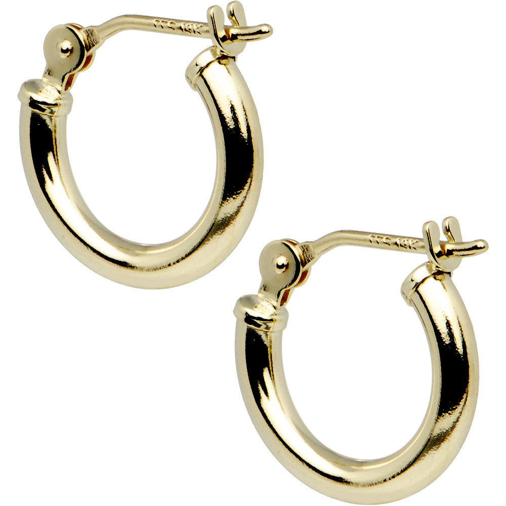 14K Yellow Gold 2mm 1/2 Inch Hoop Earrings