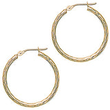 Solid 14KT Yellow Gold 1 Inch Twist Pattern Hoop Earrings