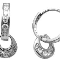 14k White Gold CZ  Dangle Huggy Earrings