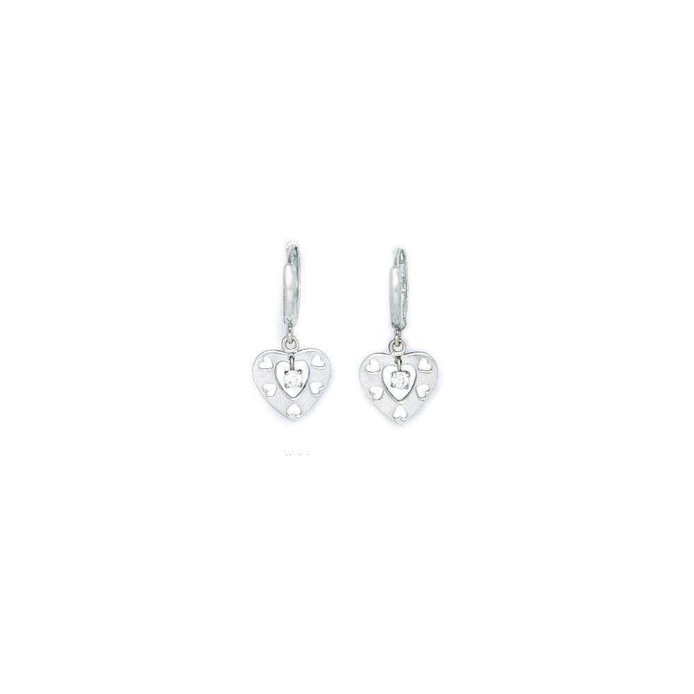 14k White Gold CZ  Cutout Heart Huggy Earrings