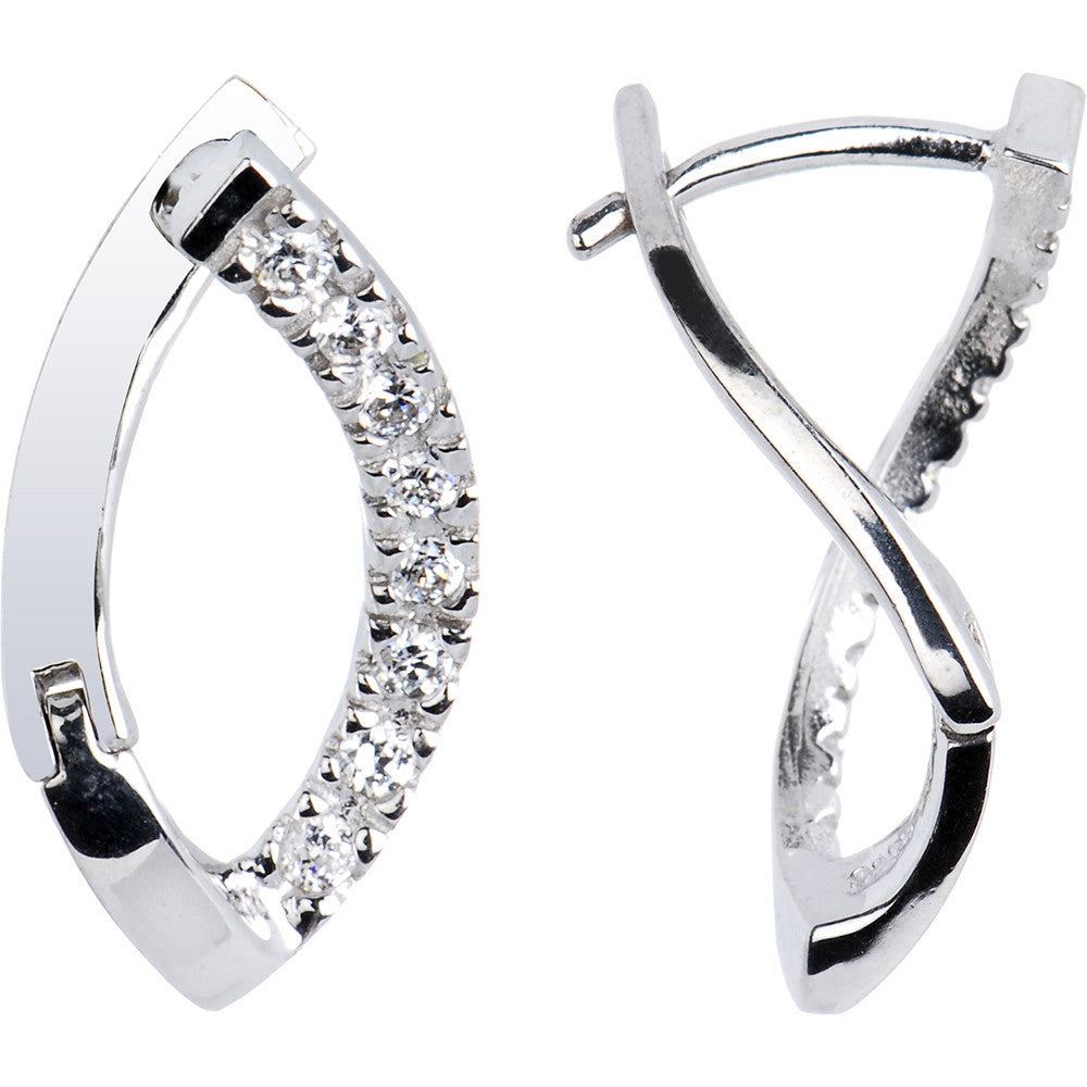 Sterling Silver Angular Cubic Zirconia Huggy Earrings