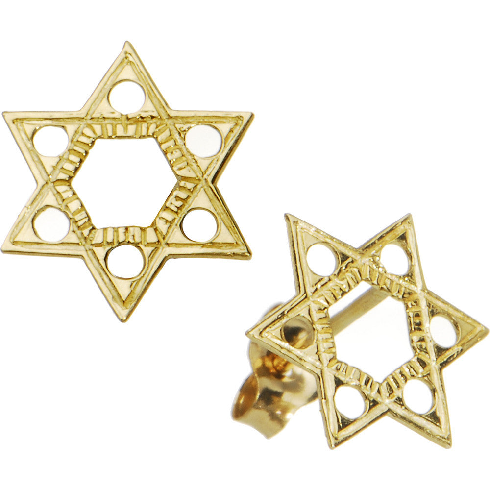 14k Yellow Gold Jewish Star of David Stud Earrings