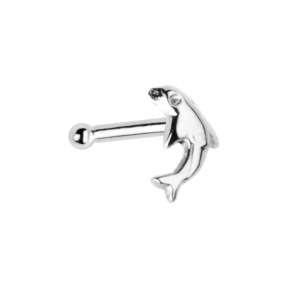 Solid 14KT White Gold Dolphin Nose Bone