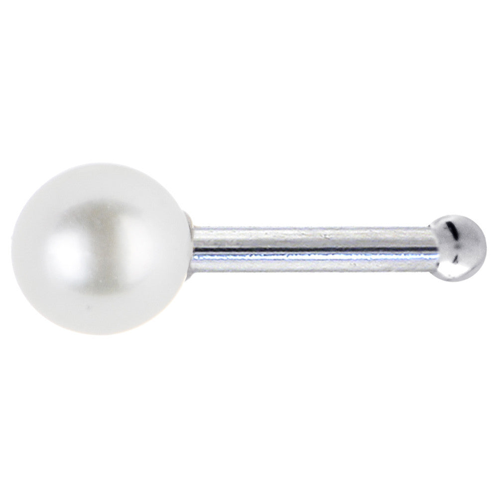 Solid 14KT White Gold 3mm Pearl Nose Bone