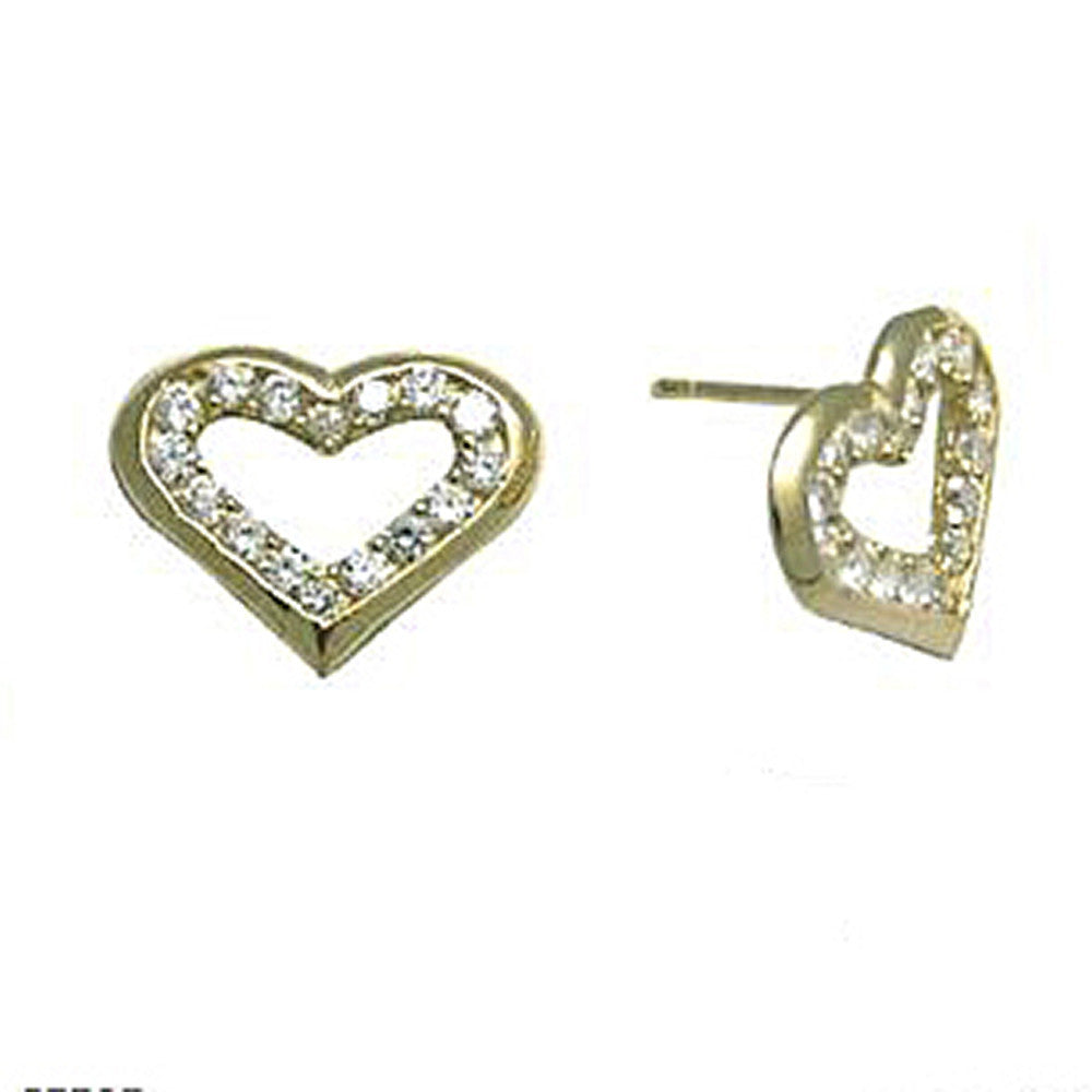 14kt Yellow Gold CZ Hollow Heart Stud Earrings