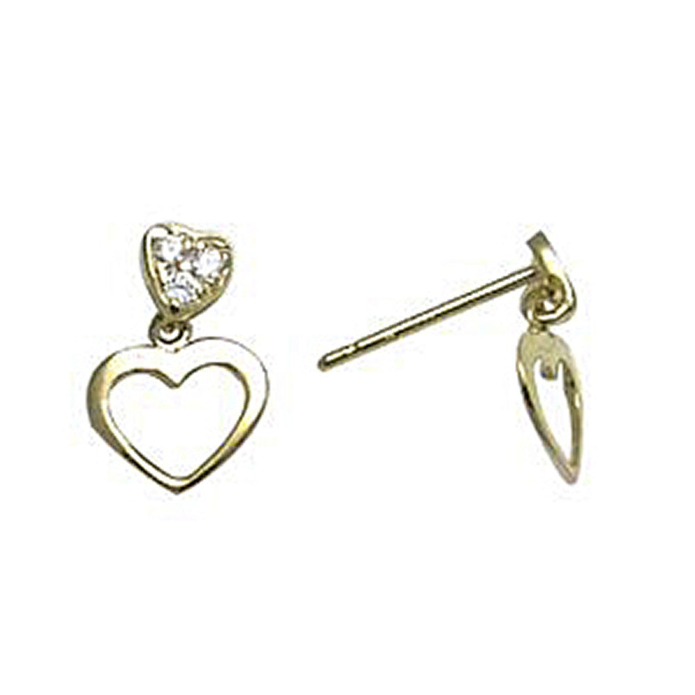 14kt Yellow Gold CZ Dangle Heart Stud Earrings