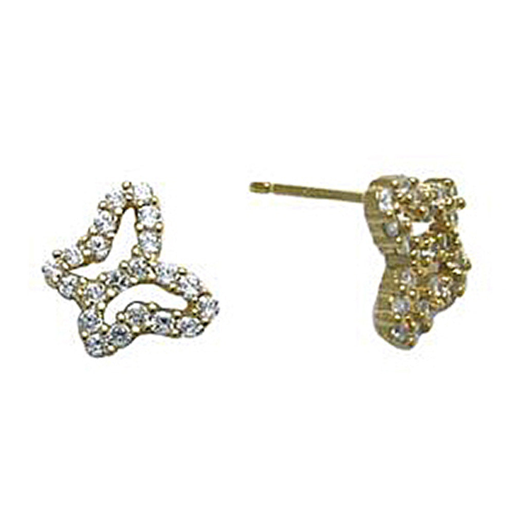 14kt Yellow Gold CZ Hollow Butterfly Stud Earrings