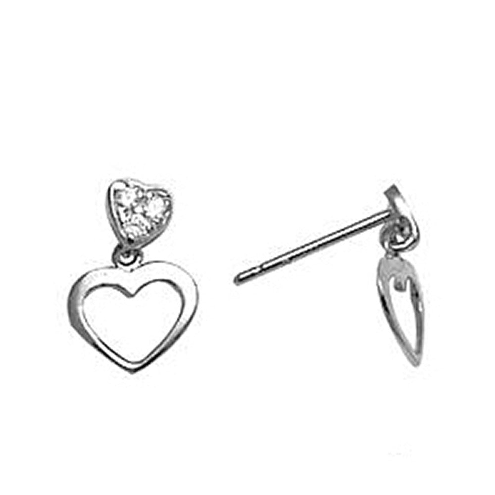 14k White Gold CZ Dangle Heart Stud Earrings