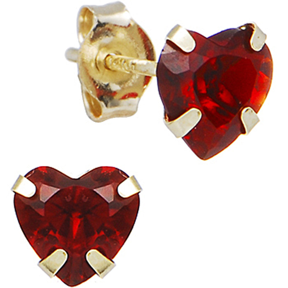 14k Yellow Gold .47 Carat CZ Heart July Birthstone Earrings