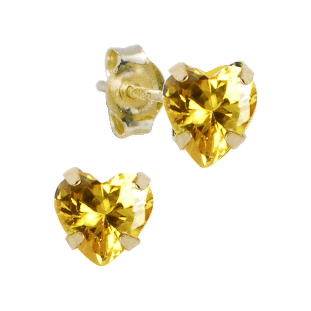 14k Yellow Gold .47 Carat CZ Heart November Birthstone Earrings