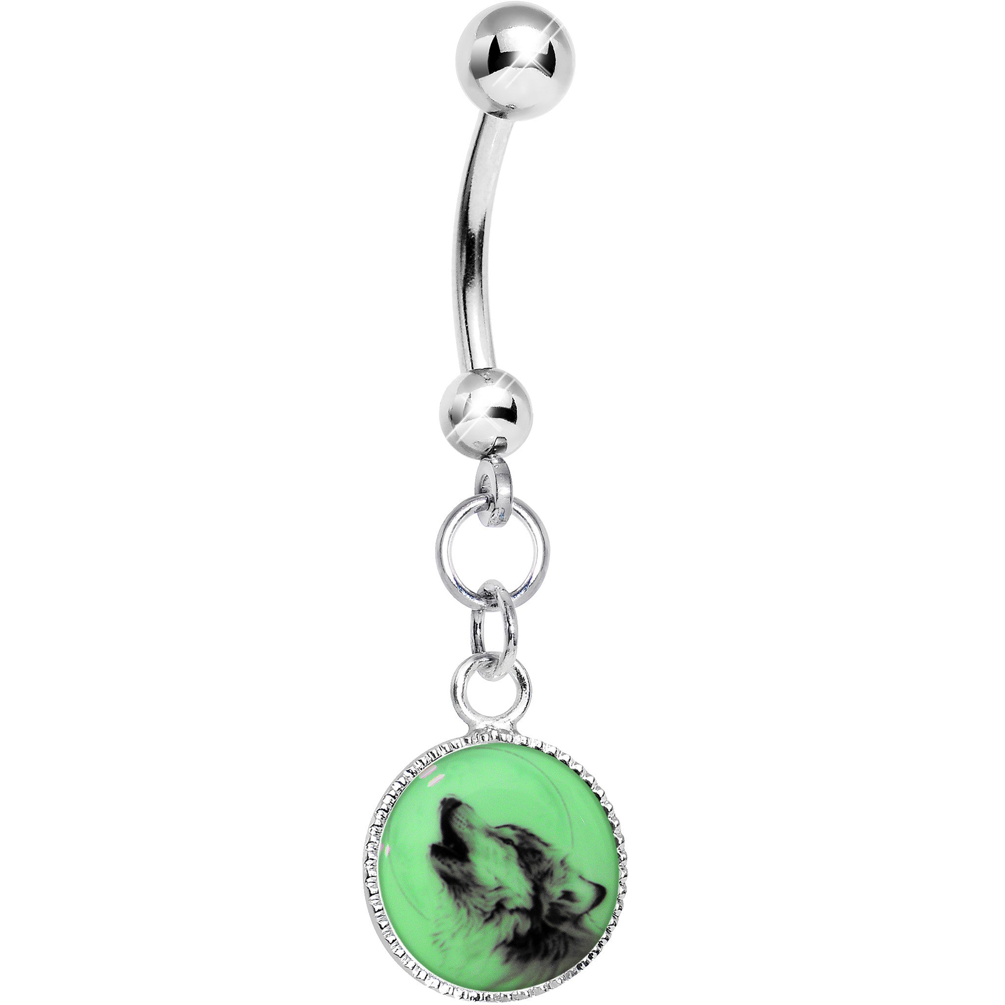 Glow in the Dark Howling Wolf Dangle Belly Ring