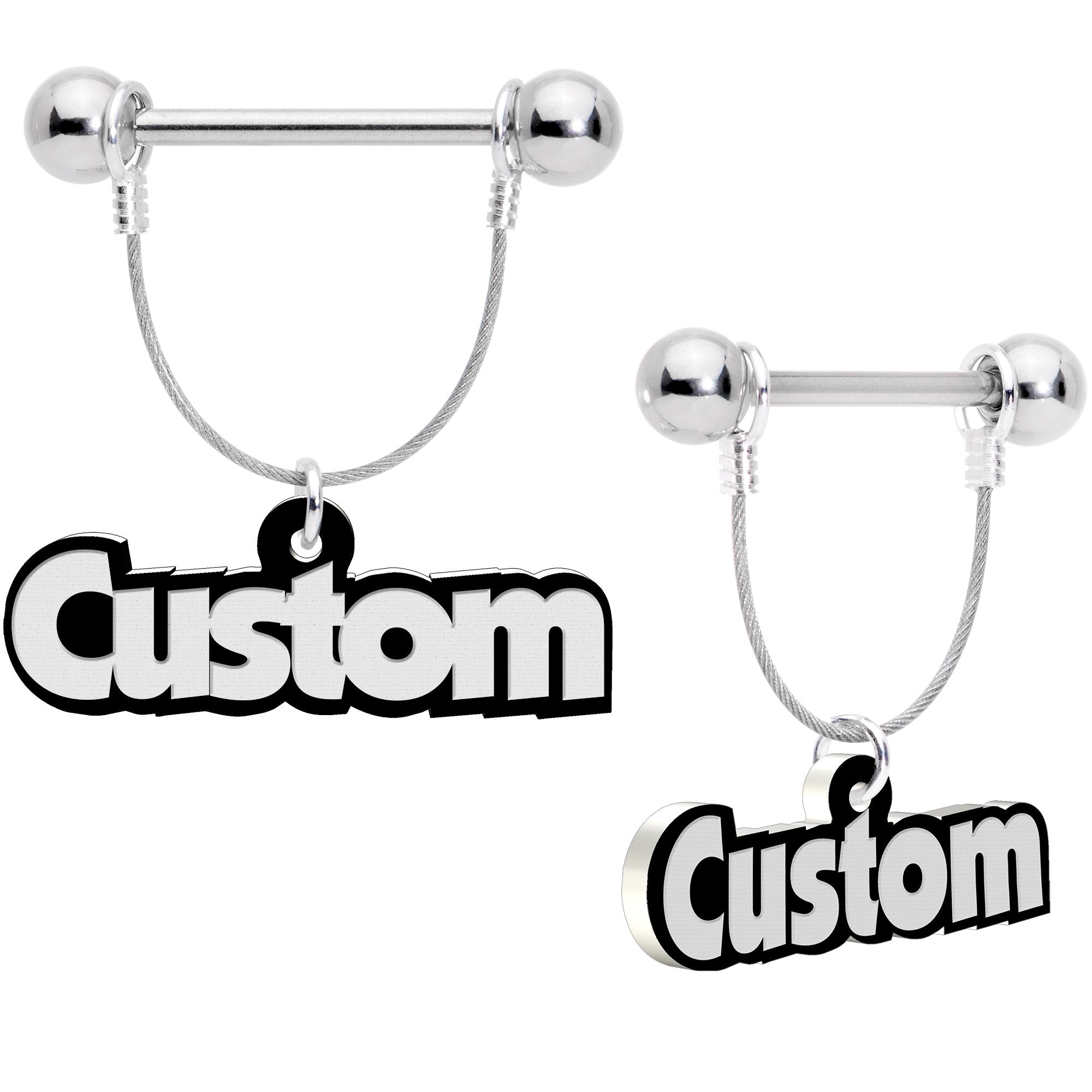 Custom Glow in the Dark Personalized Name Dangle Nipple Ring Set