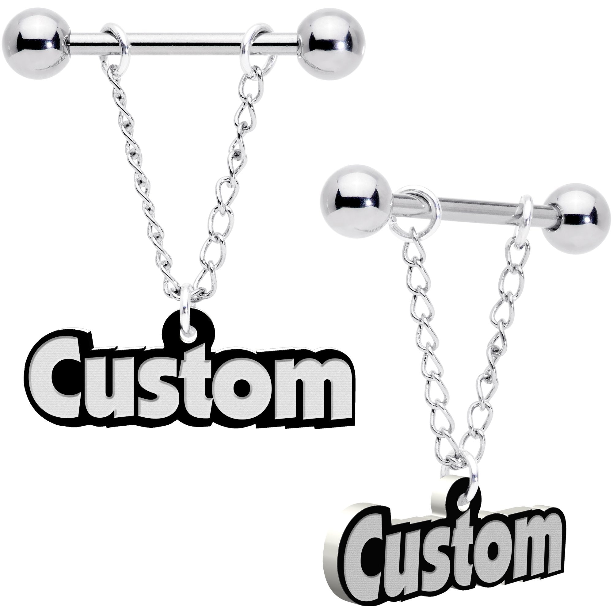 Custom Glow in the Dark Chain Personalized Name Dangle Nipple Ring Set