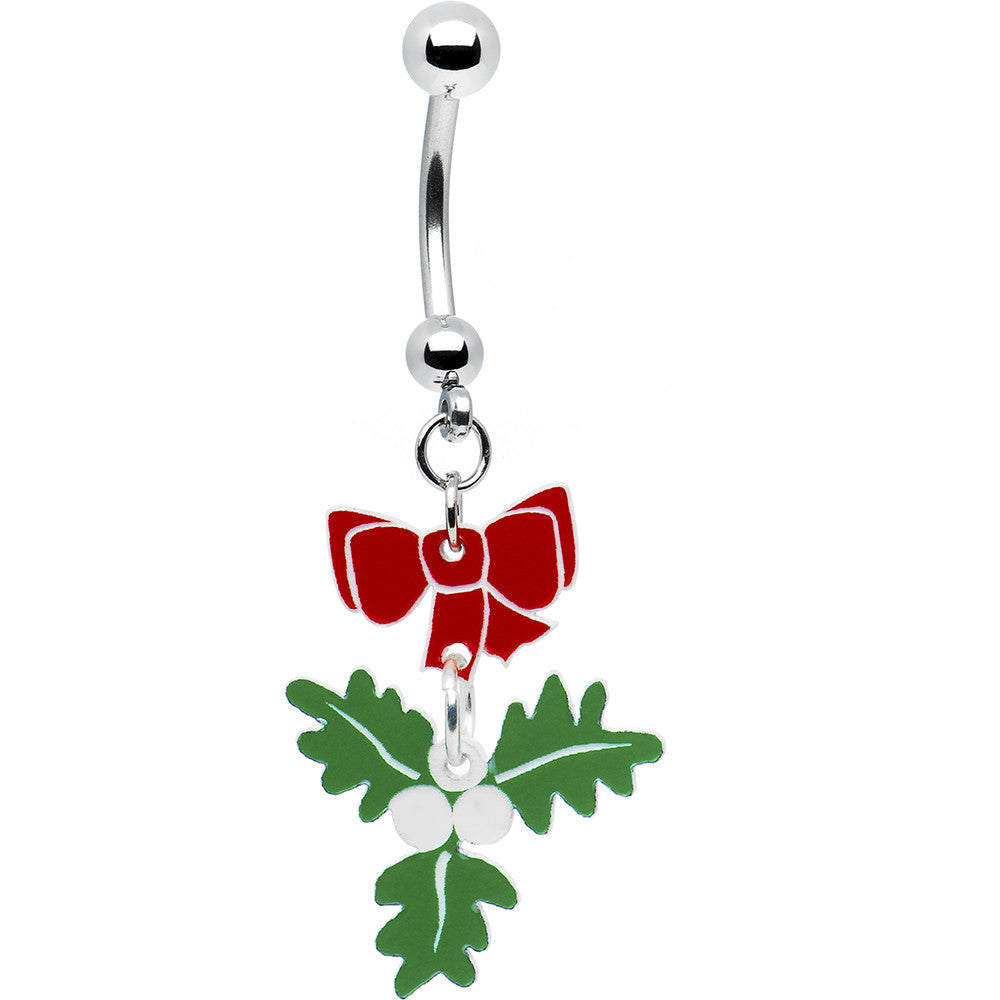 Red Bow Mistletoe Hypoallergenic Stainless Steel Belly Ring