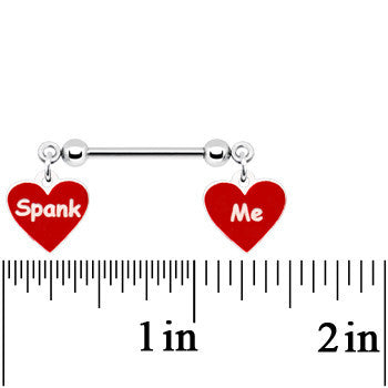 14 Gauge 5/8 Red Spank Me Valentine Heart Nipple Ring Set lightweight body jewelry