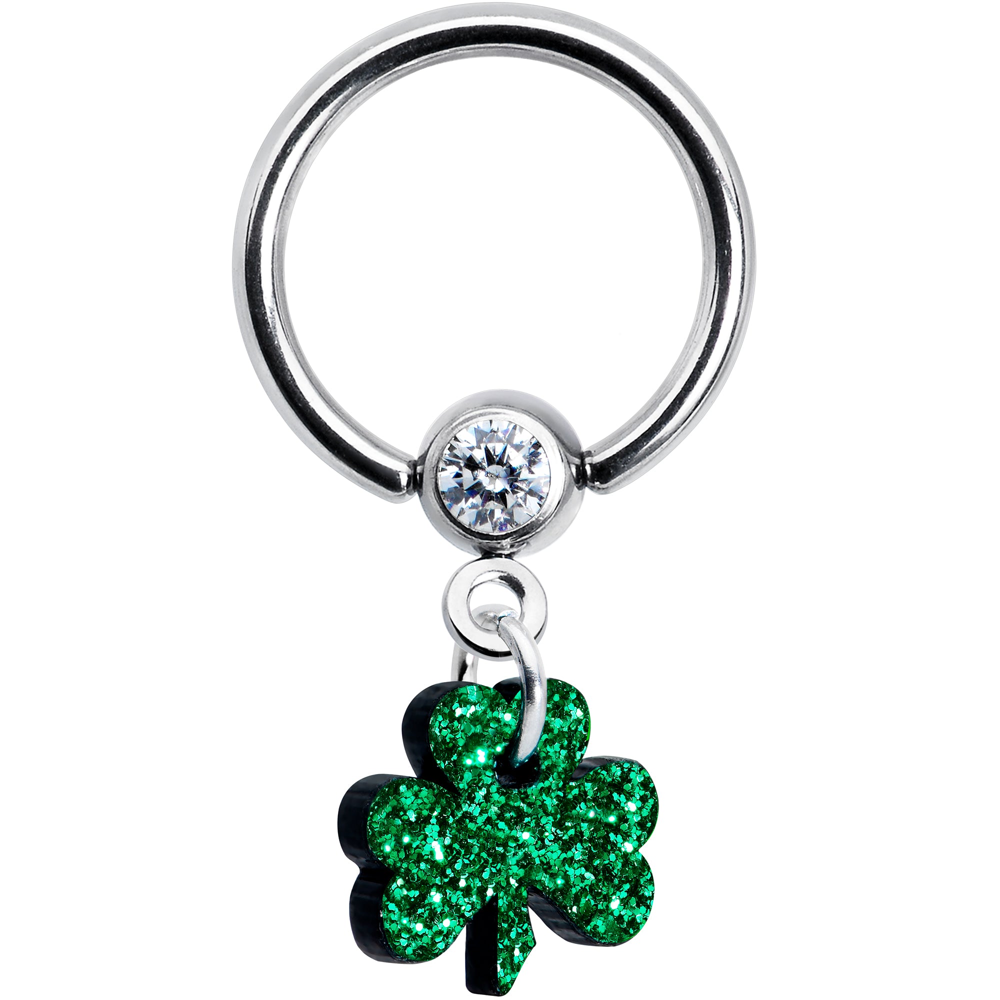 Green Glitter Shamrock Captive Ring lightweight body jewelry